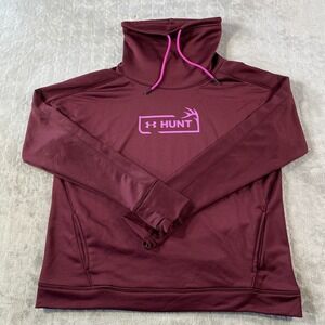 Under Armour Sweatshirt Pullover Women XL Red Cowl Neck Hunt Performance Outdoor